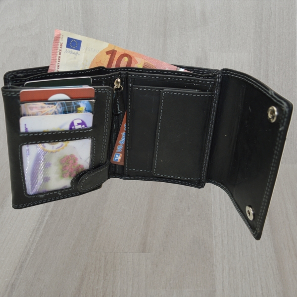 flevado Herrengeldbörse Brieftasche RFID Schutz Hosenkette Echt Leder Hochformat
